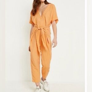 Free People Shining Sun Linen Blend Jumpsuit – Orange Sherbet – Size Medium